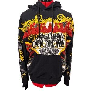 Versace Jeans Couture Baroque Tassel Hoodie Black Gold Red Medusa Pullover Med